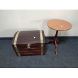 A copper topped wine table together with a reproduction storage casket