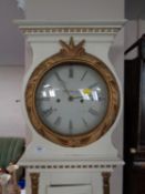 A continental painted longcase clock with dial signed M J Moller