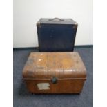 An early 20th century tin trunk together with a further shipping trunk