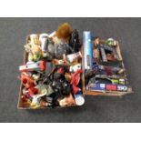 Three boxes containing a large quantity of Star Wars action figures, puzzles,