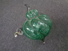 A Marsten and Langinger ornate green glass and metal mounted teardrop shaped light fitting