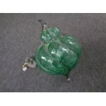 A Marsten and Langinger ornate green glass and metal mounted teardrop shaped light fitting