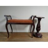 An Edwardian piano stool together with a plant stand