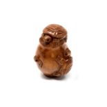 A carved Chinese hardwood netsuke - Turtle family in pot