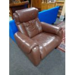 A brown leather armchair