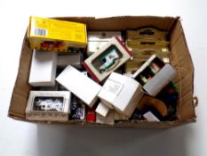 A box containing a quantity of boxed and unboxed die cast vehicles including Vanguards,