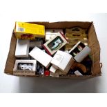 A box containing a quantity of boxed and unboxed die cast vehicles including Vanguards,
