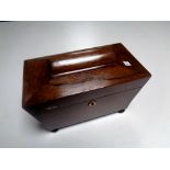 A Regency rosewood sarcophagus form tea caddy