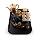 A tray containing Juliana Collection figure of a rearing stallion, Japanese export coffee china,