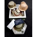 Two boxes containing lady's summer hats,