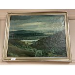 Continental school : A view across a valley, oil on canvas,