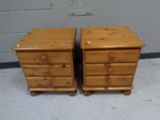 A pair of contemporary pine three drawer bedside chests