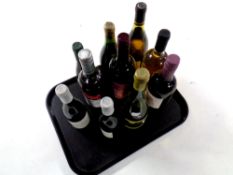 A tray containing ten assorted bottles of alcohol including First Cape Shiraz Rose, Red Mulled Wine,