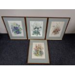 Four Henry Holzer watercolours, Spring, Summer, Autumn and Winter Flowers,