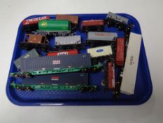 A tray of Hornby die cast models including coal wagons, oil wagons,
