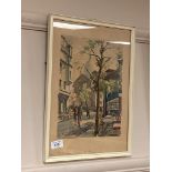 French school : A street in Paris, watercolour,