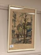 French school : A street in Paris, watercolour,