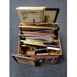 A box containing a quantity of pictures and prints, Silver Jubilee picture mirror,