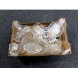 A box containing a quantity of 20th century cut glass including decanter with stopper, baskets,