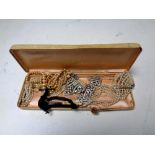 A quantity of costume jewellery, Art Deco style earrings, silver ring (as found),