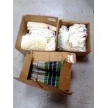 Three boxes containing assorted 20th century linen,