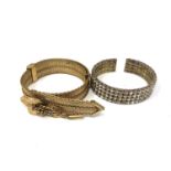 A gold plated bracelet and cuff bracelet