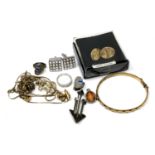 A small quantity of costume jewellery, cuff links,