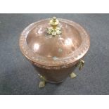 An Arts and Crafts copper and brass coal bin