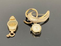 A 9ct gold Dennison watch case (4g) together with a further gold plated fob watch.