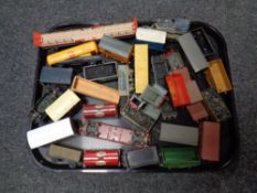 A tray containing a quantity of die cast locomotive carriages, fuel trucks etc including Hornby,