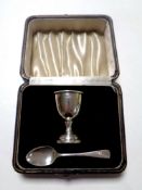 A silver christening cup and spoon in fitted box