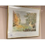 Continental school : A tree lined landscape, watercolour,