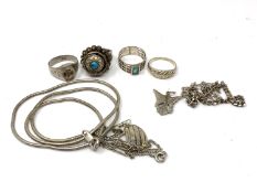 A small quantity of silver and white metal jewellery to include rings,