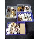 Four boxes containing a quantity of 20th century pottery and porcelain, tea china, oil lamp base,