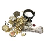 A quantity of costume jewellery, commemorative medallion,