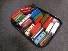 A tray containing a quantity of die cast buses including Corgi,