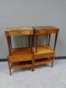 Two pairs of mid 20th century teak bedside cabinets