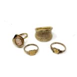 Four gold plated silver dress rings