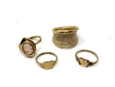 Four gold plated silver dress rings