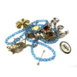 A small quantity of costume jewellery, brooches,