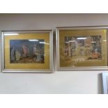 A pair of silvered framed prints depicting figures in Edwardian dress,