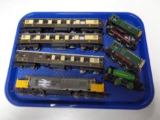 A tray of Hornby die cast models including Southern locomotive, Railfreight locomotive,