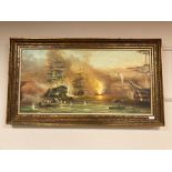 After George Chambers Senior : Bombardment of Algiers, oil on canvas, signed Meyer, 99 x 48 cm,