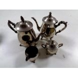 A silver plated four piece tea service