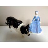 A Royal Doulton figure of a Border Collie together with a Coalport figure,