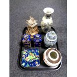 A tray containing Royal Winton lustre bowl, pair of Carlton ware lustre lidded vases (as found),