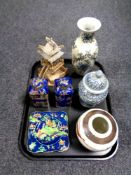 A tray containing Royal Winton lustre bowl, pair of Carlton ware lustre lidded vases (as found),