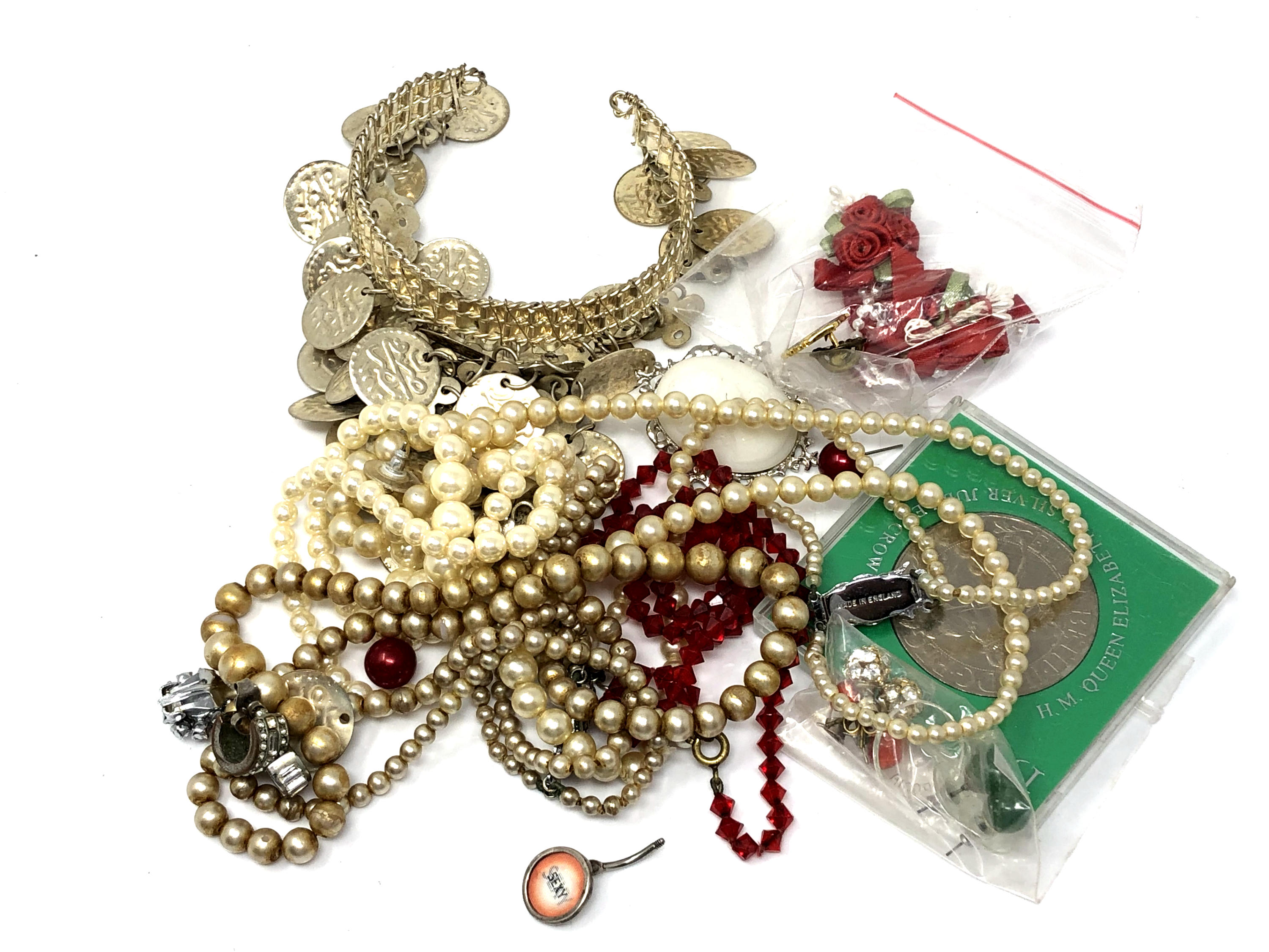 A quantity of costume jewellery, cuff bangle,