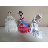 A Royal Doulton figure, Victorian Lady, together with two further figures, HN3235 Mother and Baby,