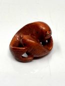 A carved Chinese hardwood netsuke - Two carp